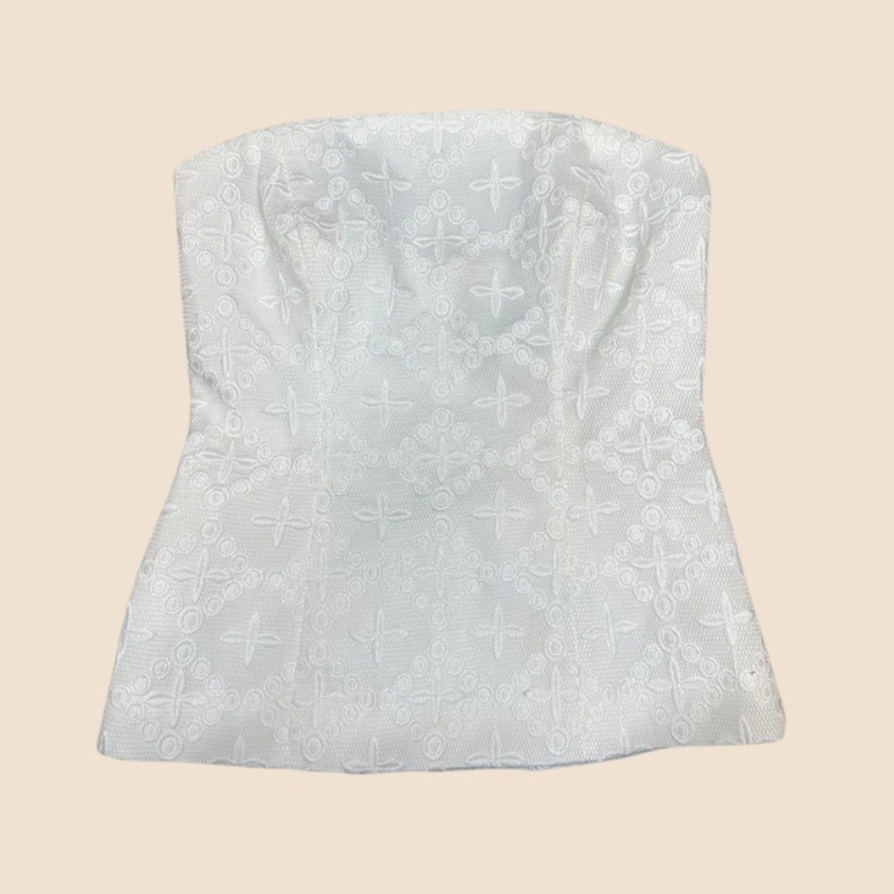 TY-LR White Eyelet Lace Strapless Corset Tube Top Size Small Sample